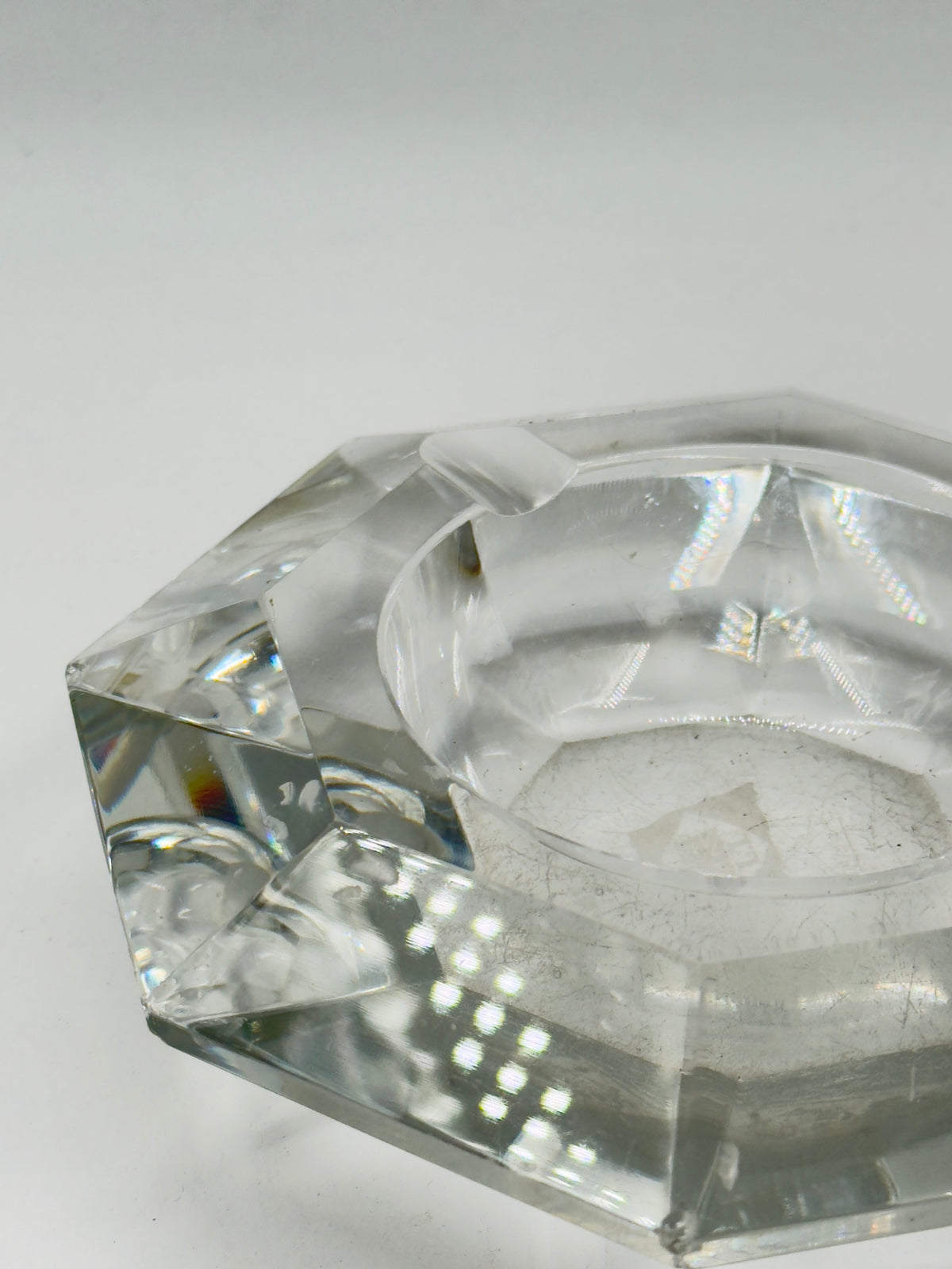 Vintage Elongated Diamond-Cut Crystal Glass Ashtray