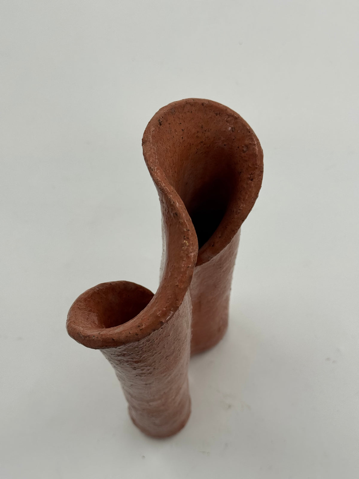 Sculptural Studio Pottery Vase, Double-Spout Terracotta