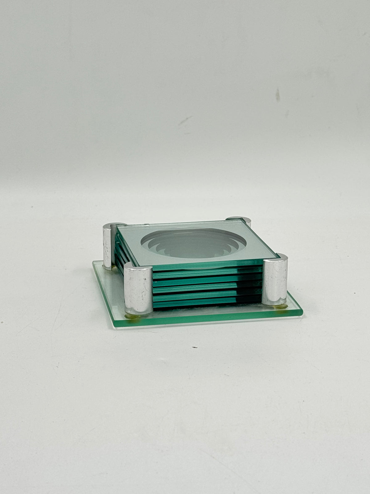 Mirrored Glass Coasters with Stand, Set of 6