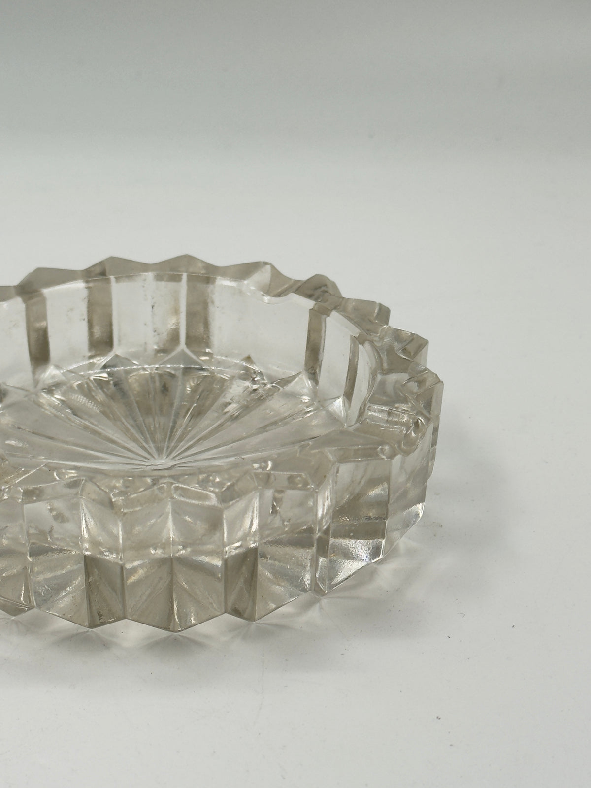 Vintage Faceted Cut Glass Ashtray with Sunburst Base