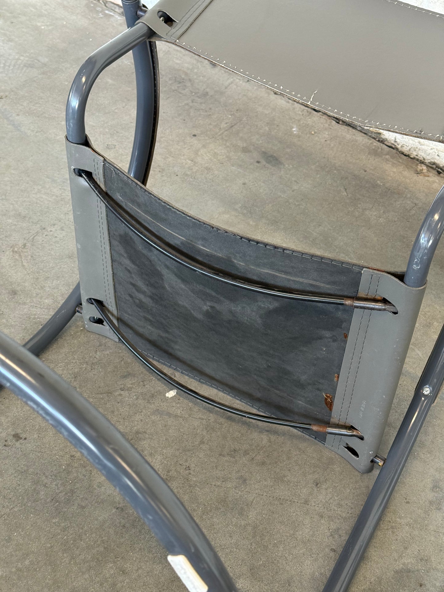 Vintage Cantilever Lounge Chairs — Pair, Grey Leather & Tubular Steel