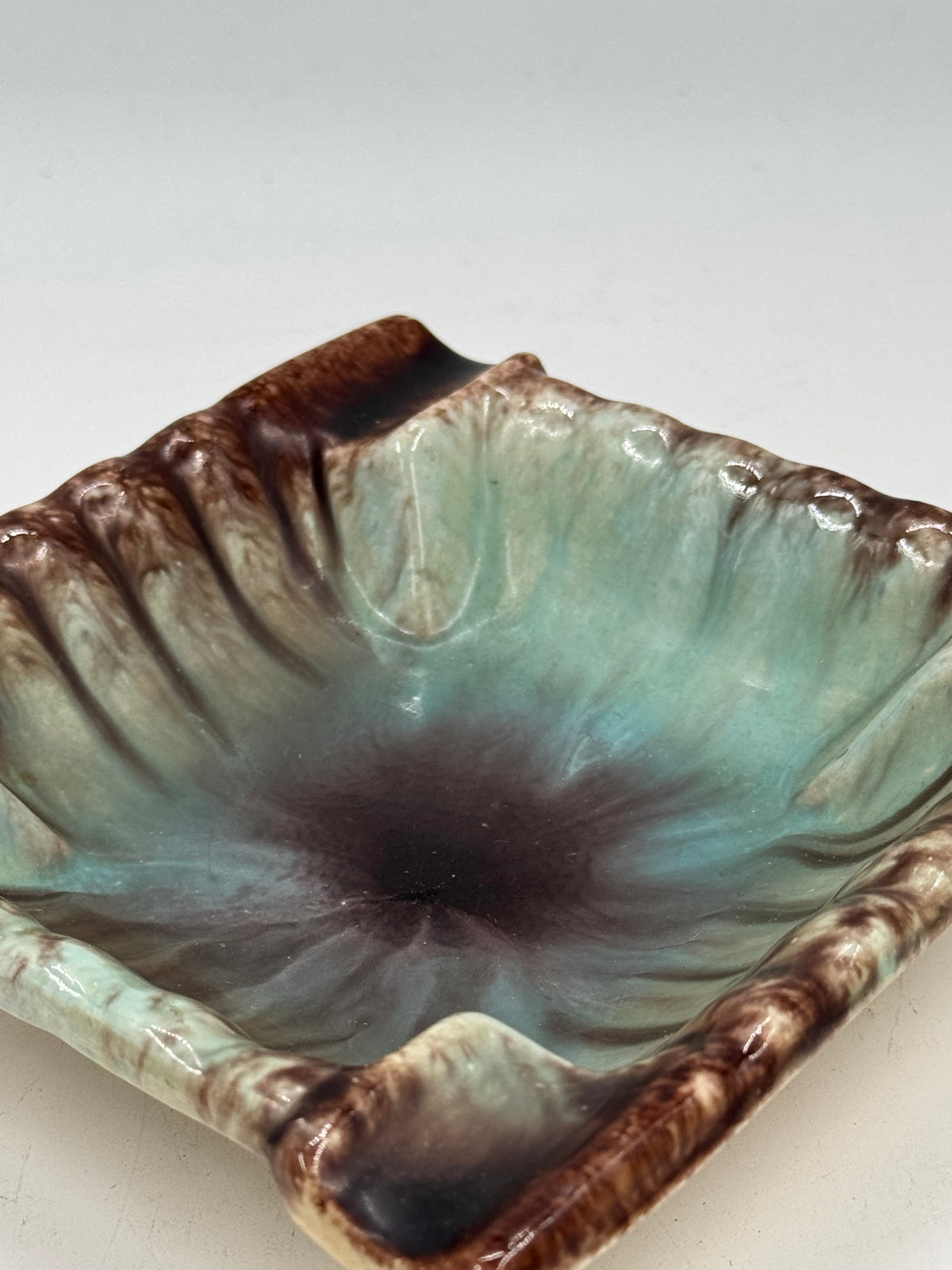 Vintage Studio Ceramic Leaf-Form Catchall, Green Drip Glaze