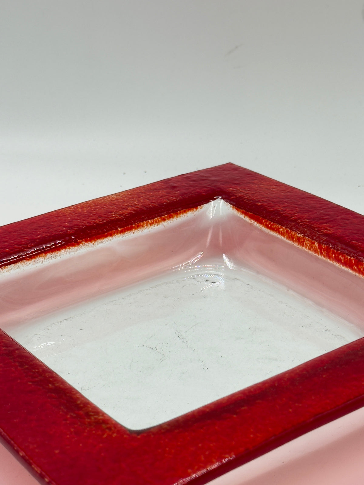 Vintage Red Textured Glass Square Catchall Tray
