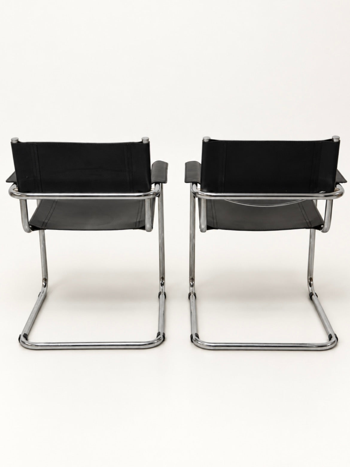 Bauhaus Style Cantilever Armchairs, Black Leather & Chrome, Pair