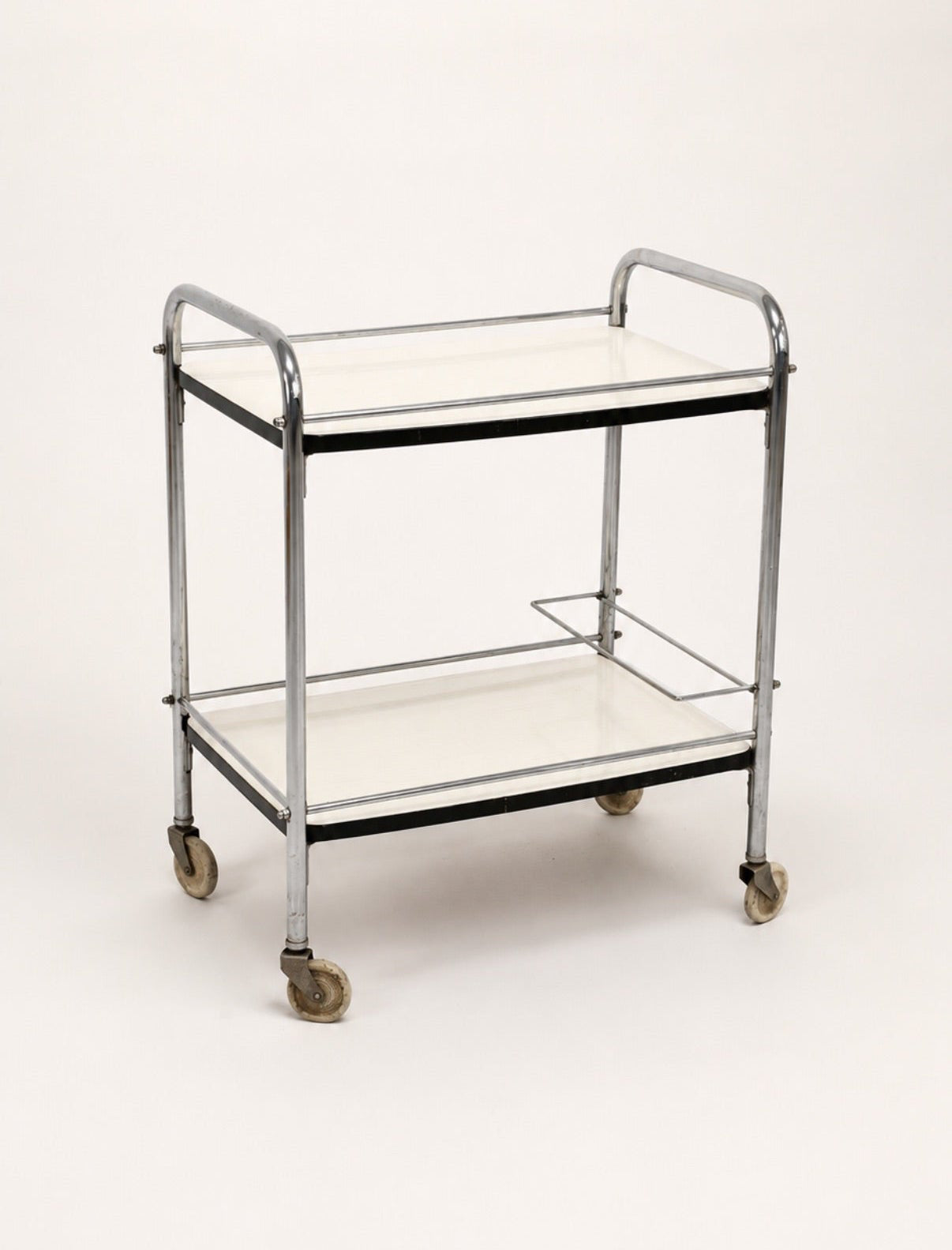 Vintage Chrome Bar Cart with White Formica Shelves