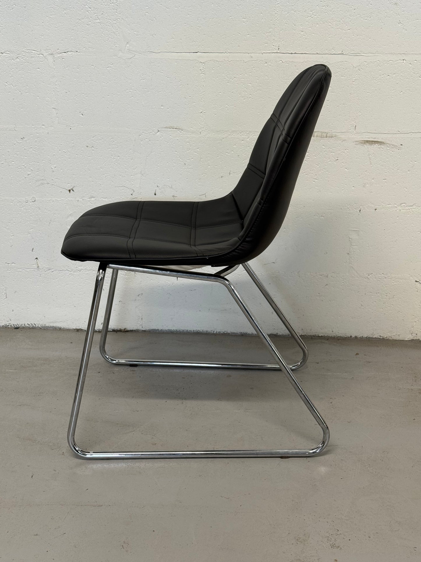 Set of 4 Black Faux Leather Dining Chairs with Chrome Sled Base