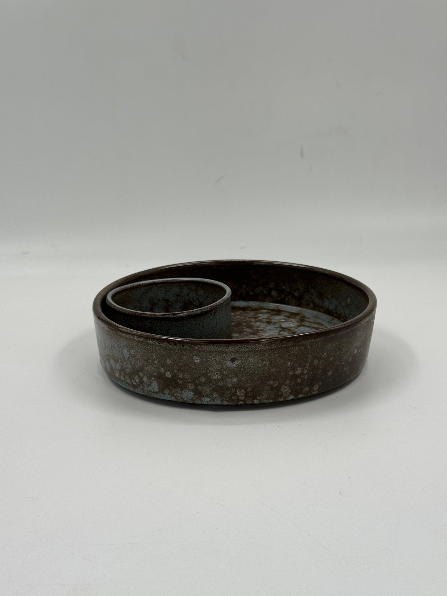Vintage Studio Ceramic Serving Dish with Dip Well, Reactive Glaze
