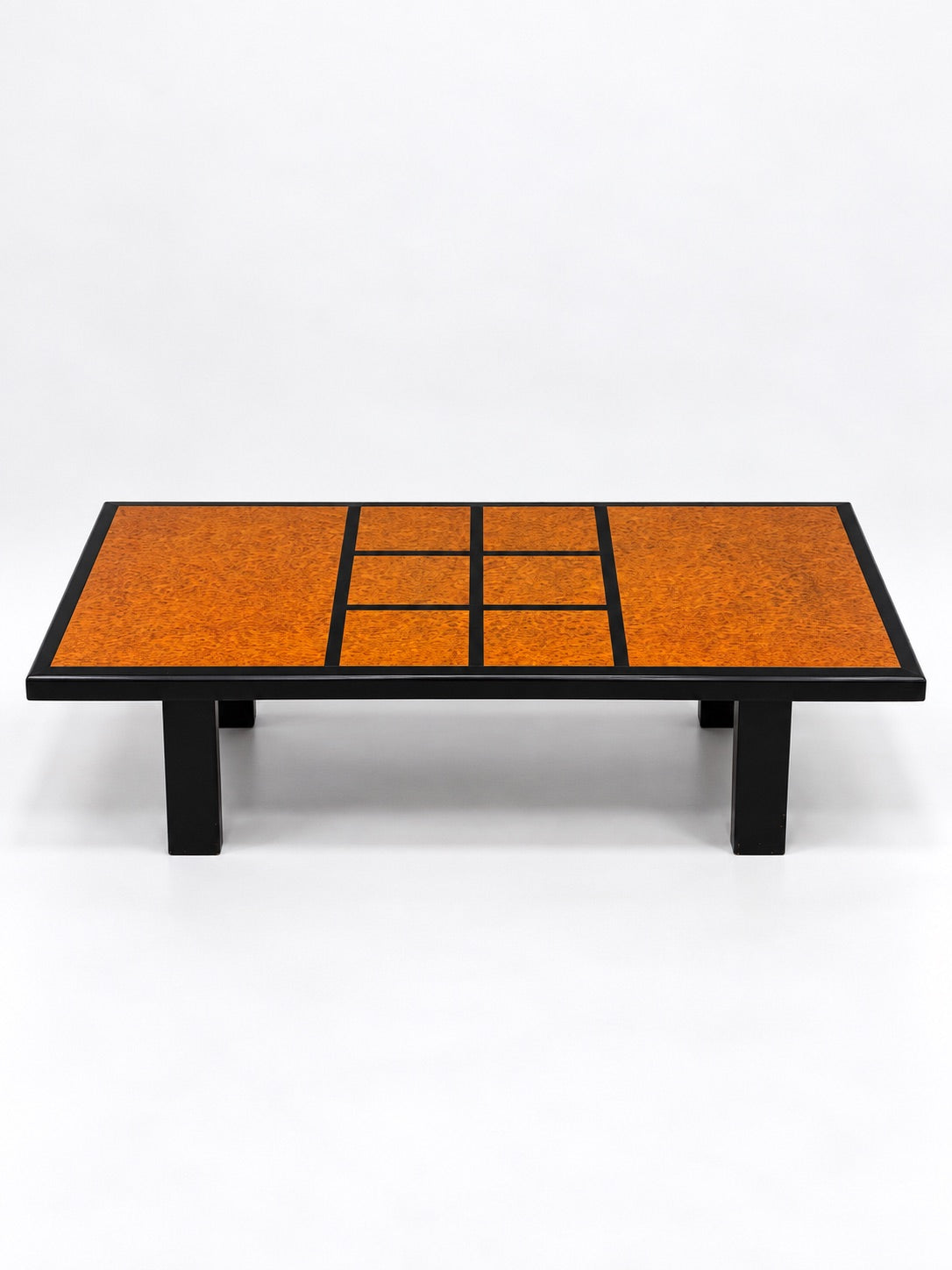 Burl Wood & Black Lacquer Coffee Table