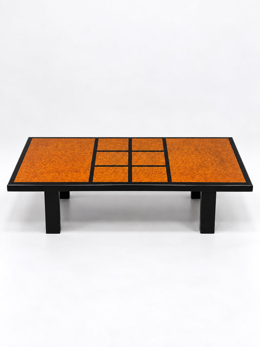 Burl Wood & Black Lacquer Coffee Table