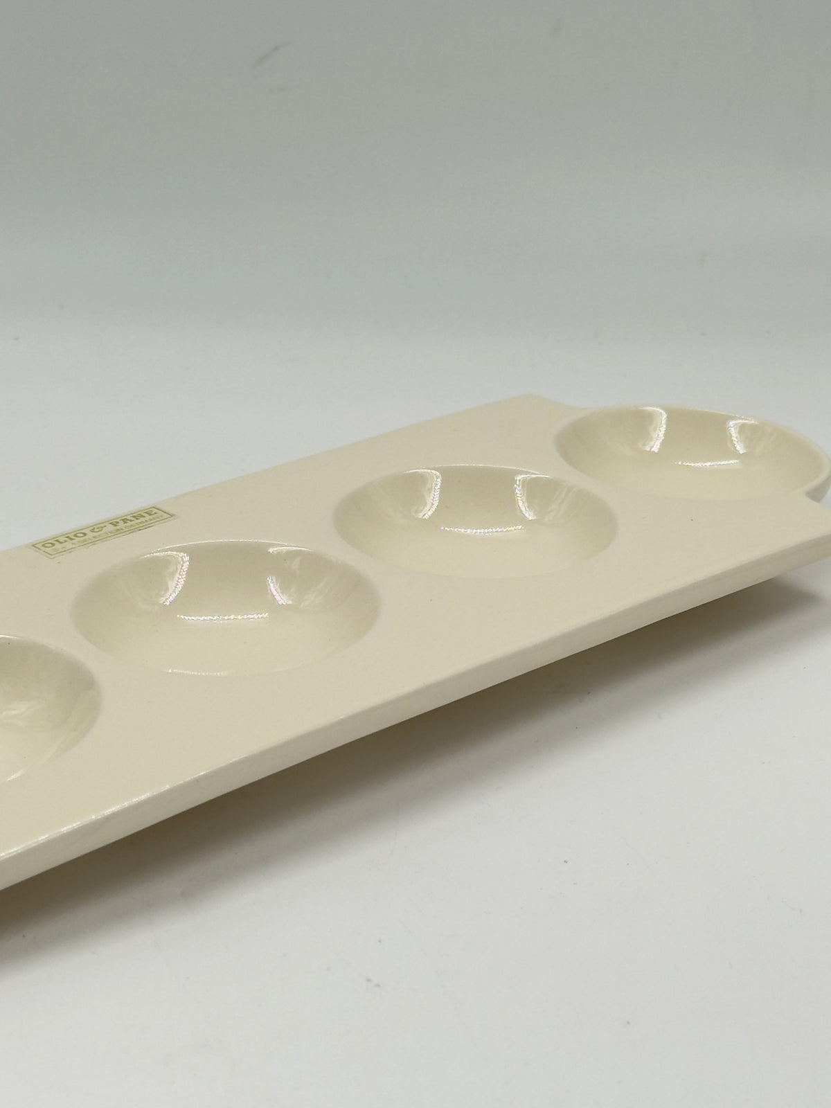 Vintage Cream Ceramic 4-Well Tasting Tray, "Olio & Pane"