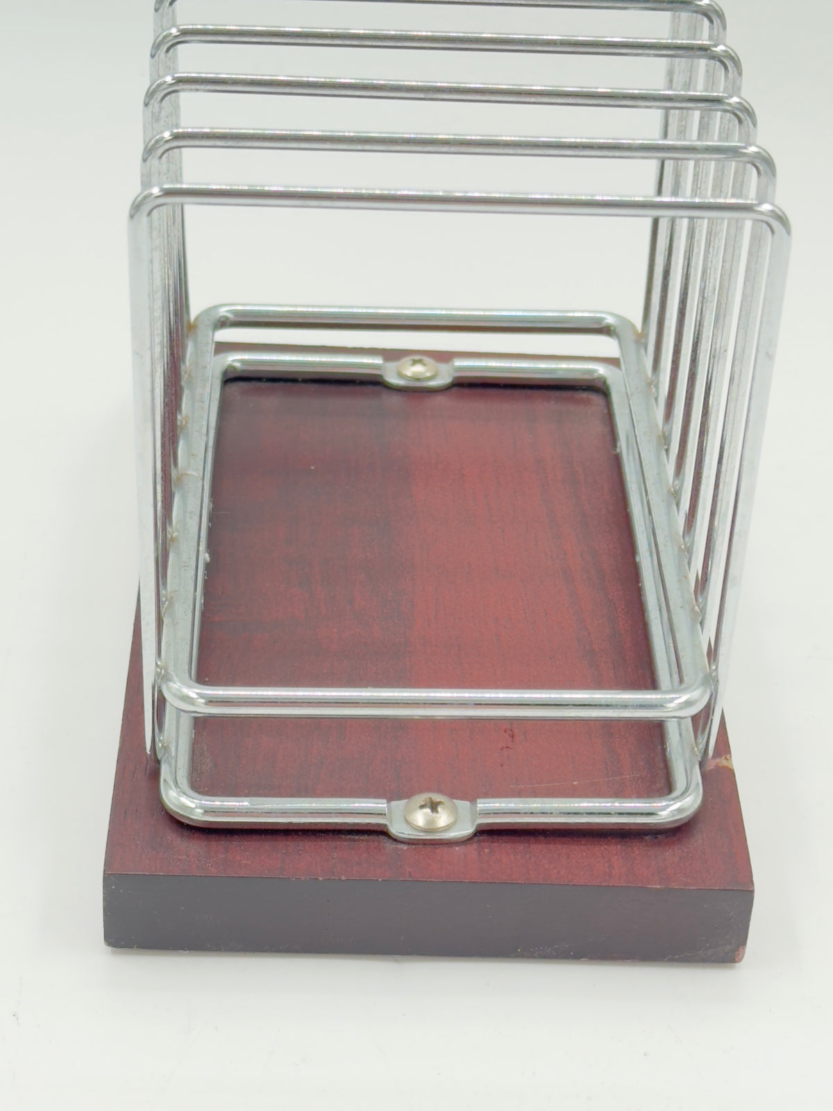 Vintage Chrome Wire Letter Rack on Wood Base