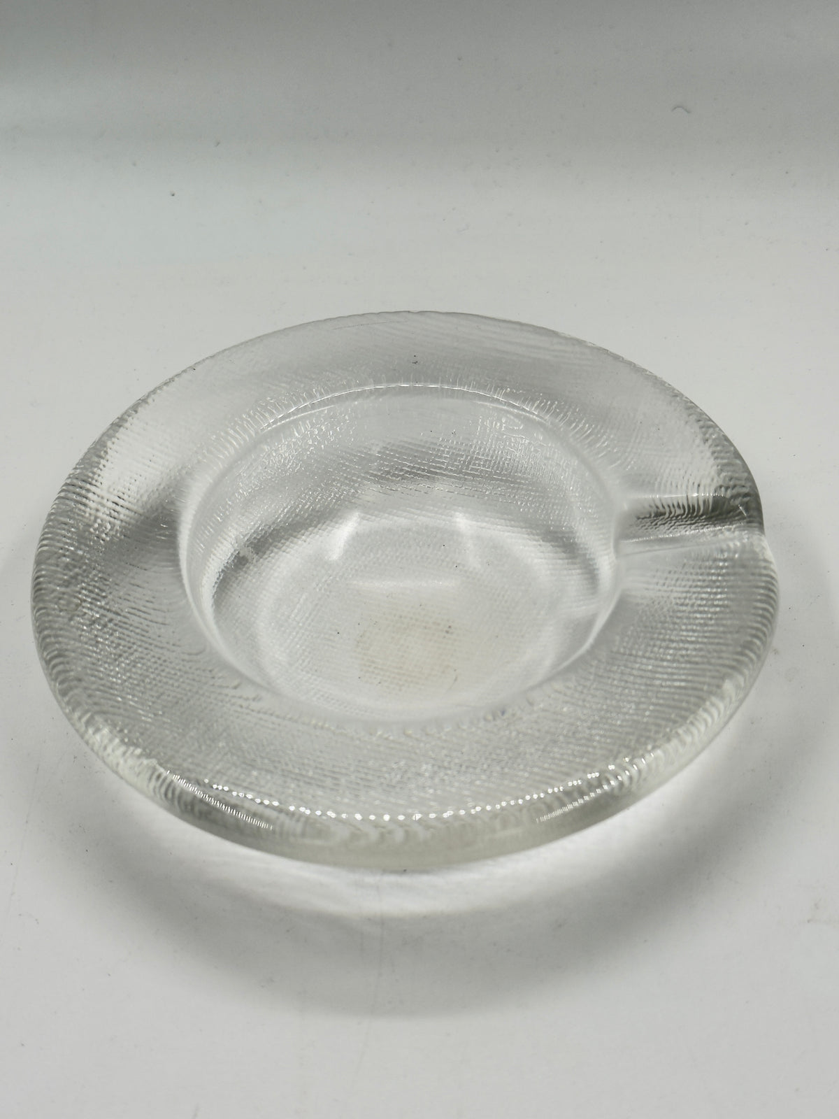 Vintage Linen-Textured Glass Ashtray, Wide Rim