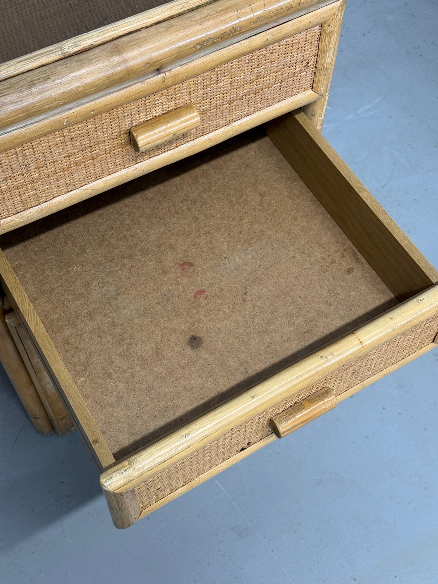 Vintage Bamboo and Woven Rattan Desk — Glass Top