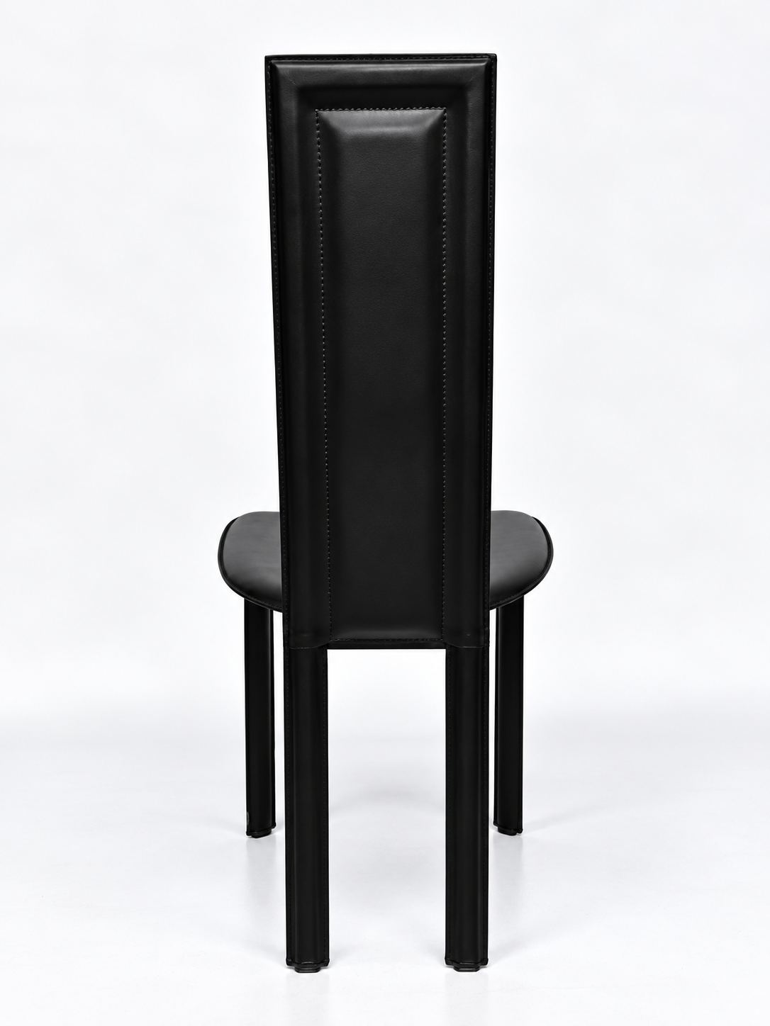 Italian Black Leather High-Back Dining Chairs, Set of 4
