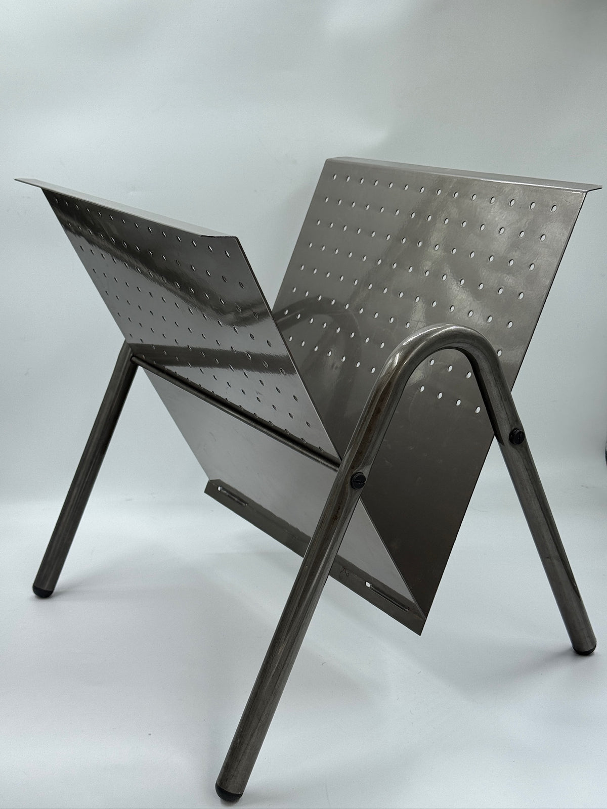 Vintage Perforated Steel Magazine Rack, Italian High-Tech Style