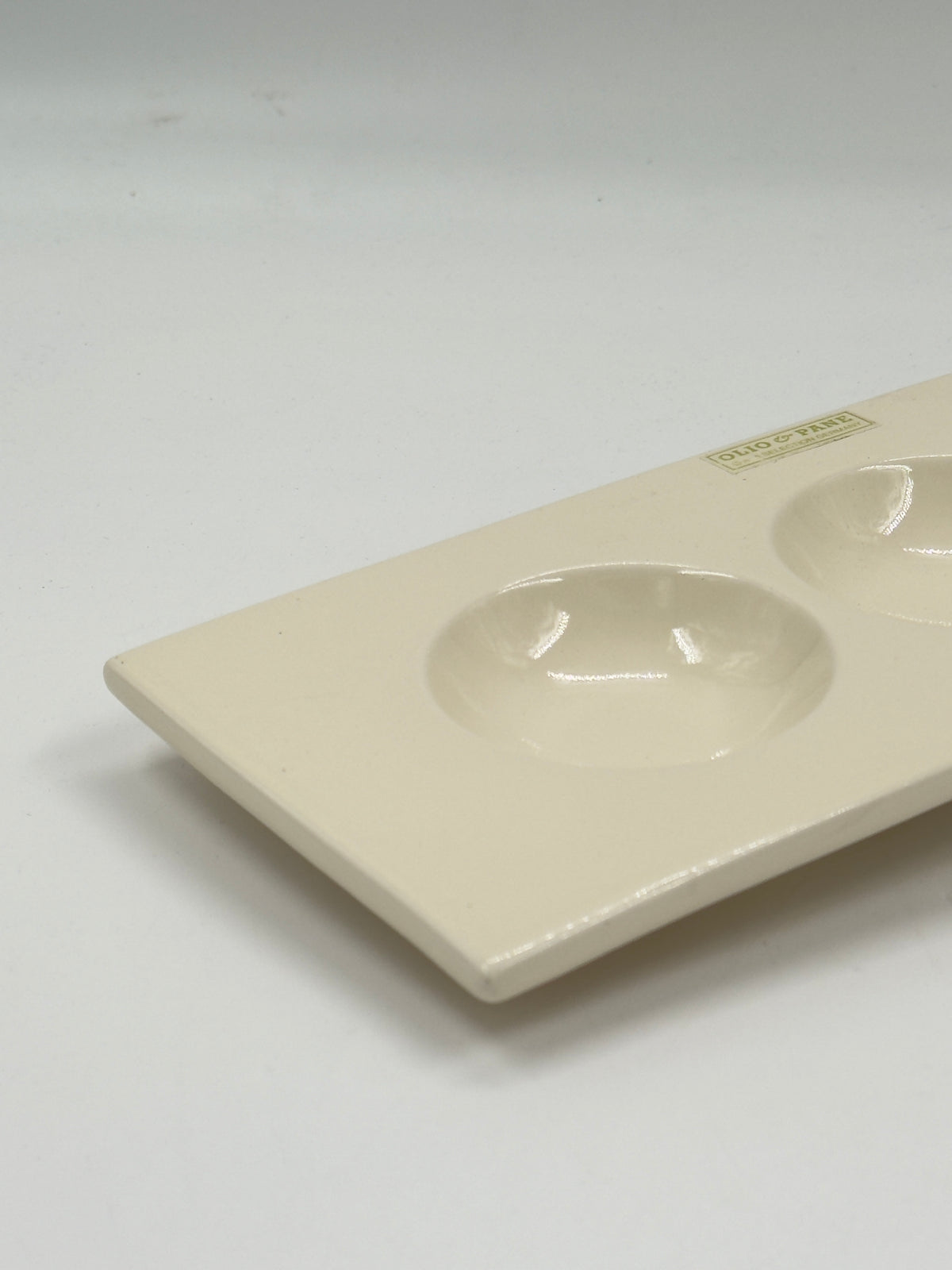 Vintage Cream Ceramic 4-Well Tasting Tray, "Olio & Pane"