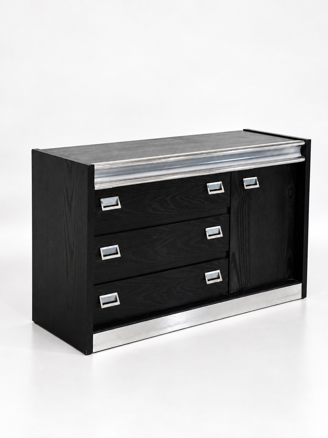 Black Lacquer & Chrome Sideboard