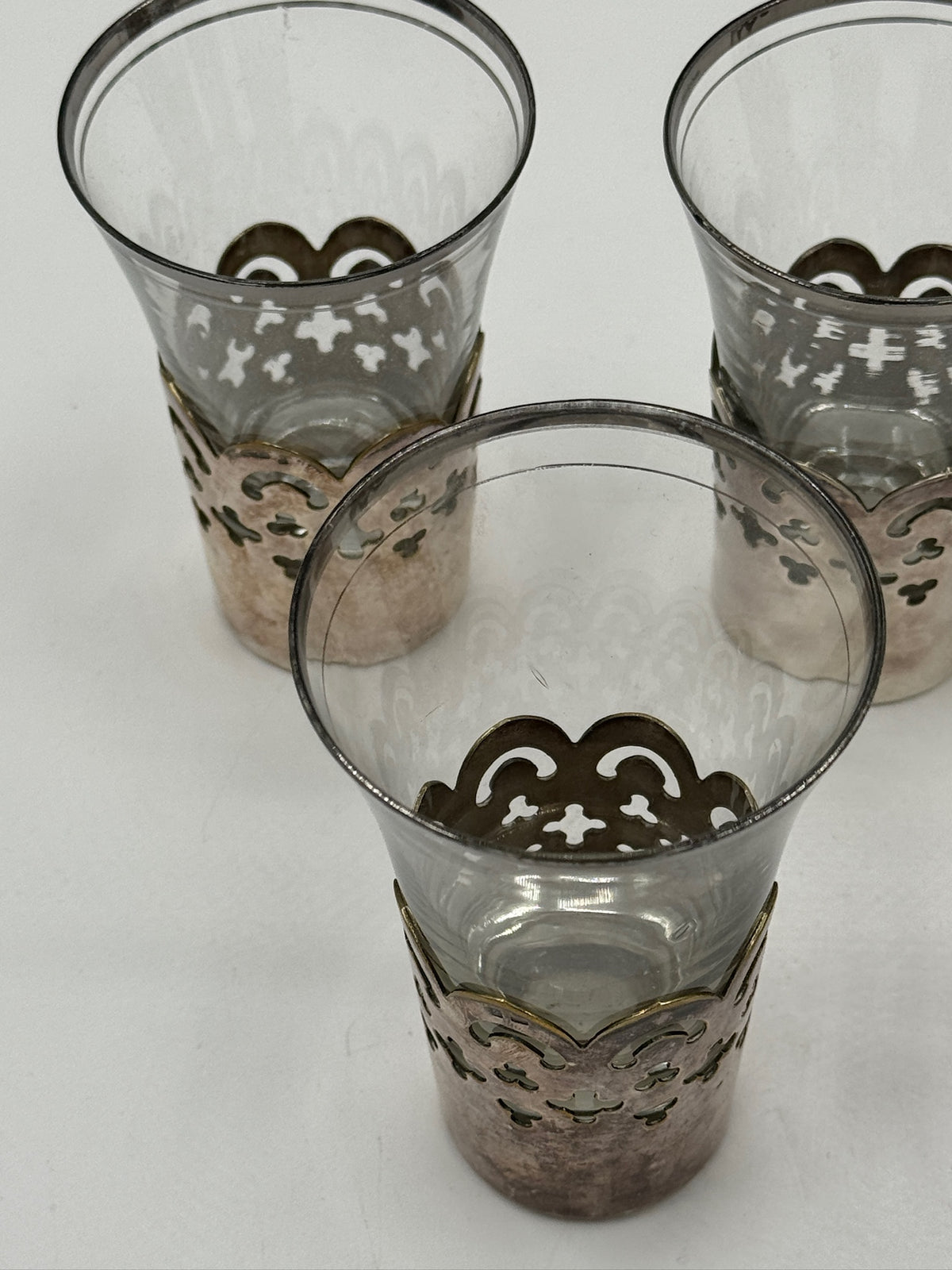 Vintage Silver-Plated Filigree Glass Tumblers, Set of 5