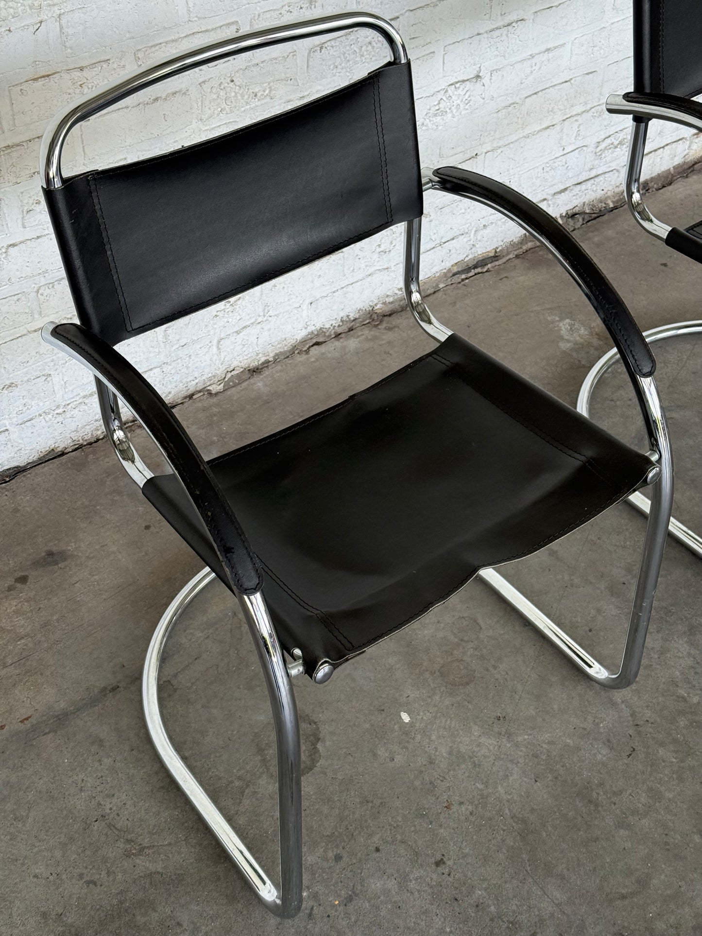 Vintage Cantilever Chairs in Black Saddle Leather & Chrome