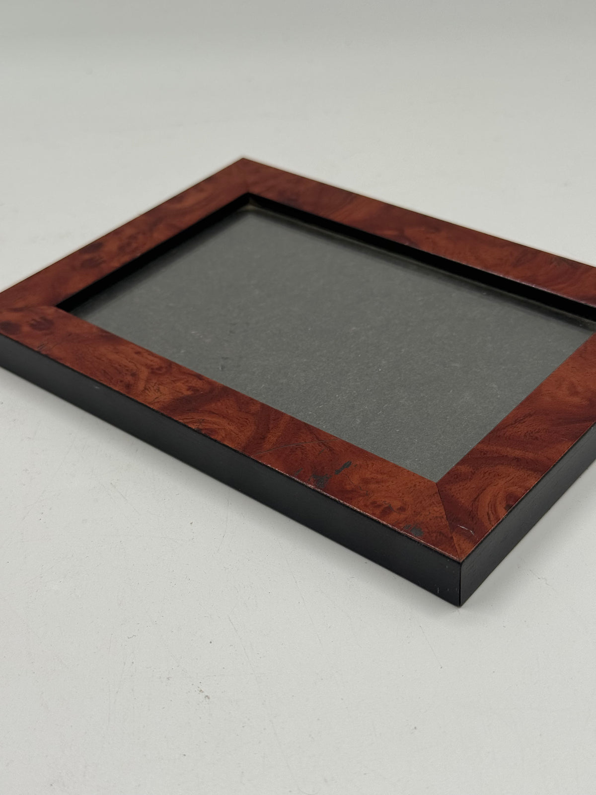 Vintage Burl Wood Picture Frame, Black Trim
