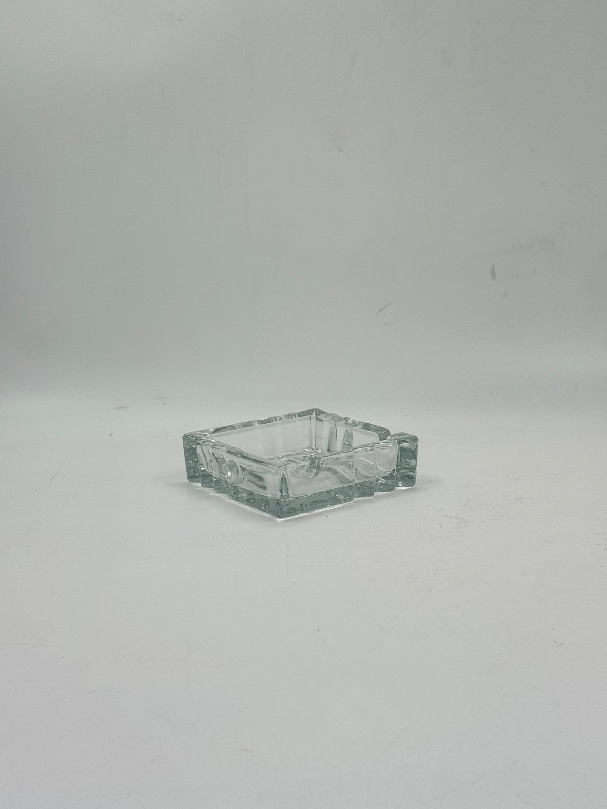 Vintage Square Glass Ashtray, Scalloped Rim