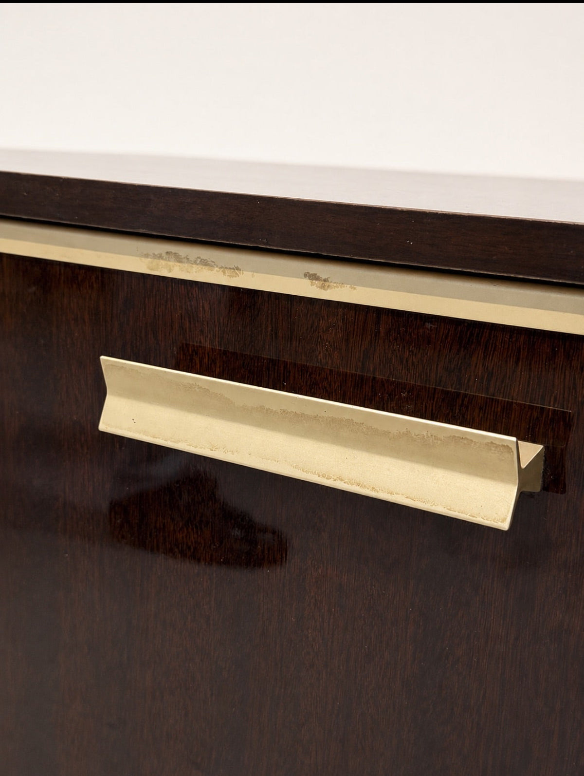 Mid-Century Wood and Brass Display Cabinet with Interior Light