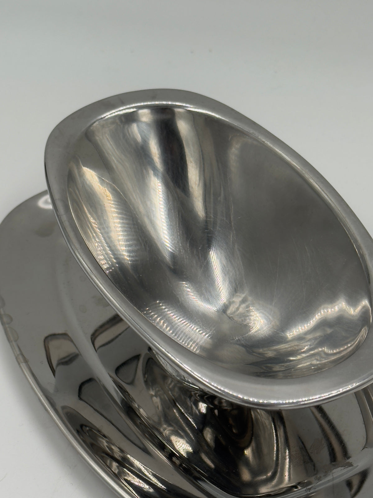Vintage Stainless Steel Gravy Boat with Attached Oval Tray