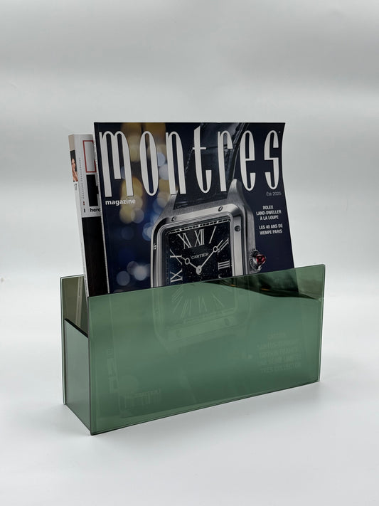 Smoked Green Glass Magazine Rack Minimalist Transparency