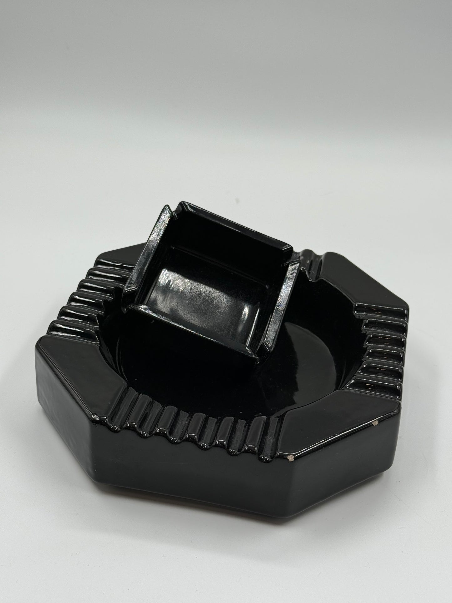 Art Deco Black Ashtray Octagonal Cut