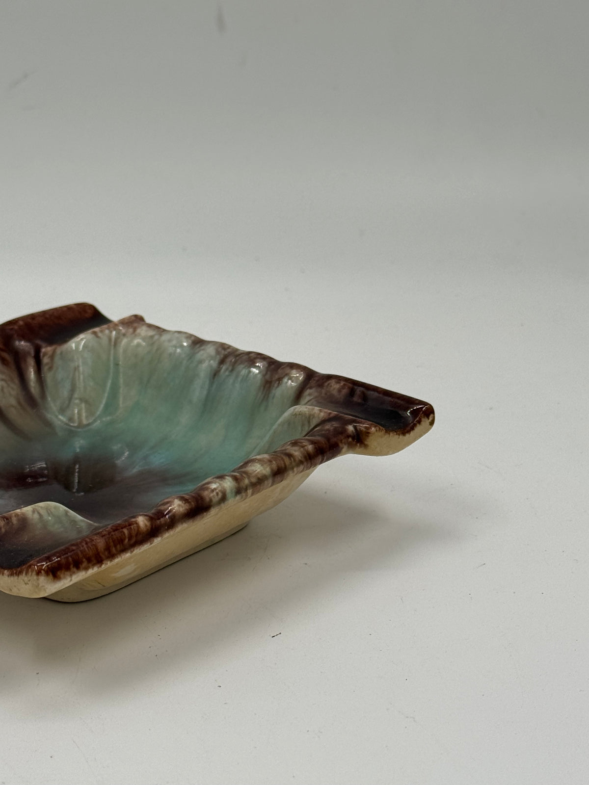 Vintage Studio Ceramic Leaf-Form Catchall, Green Drip Glaze