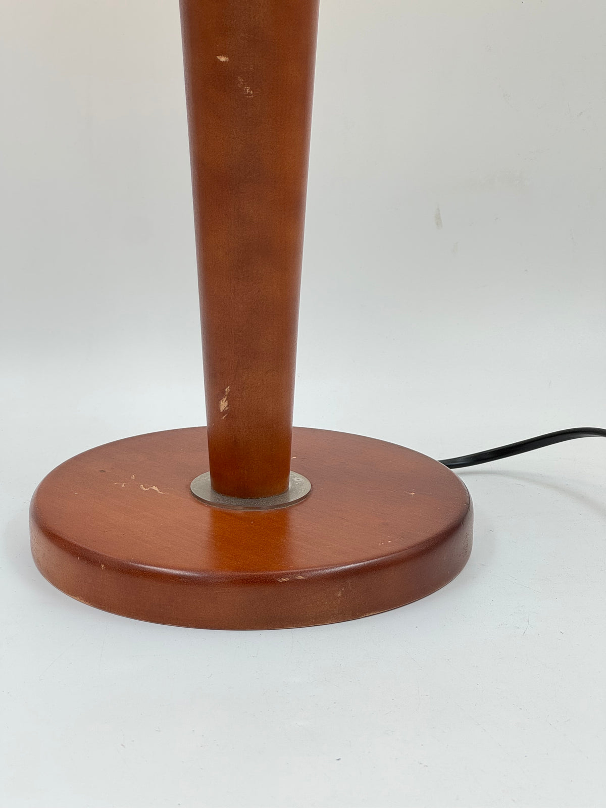 Vintage Mushroom Table Lamp, Cherry Wood & Frosted Glass