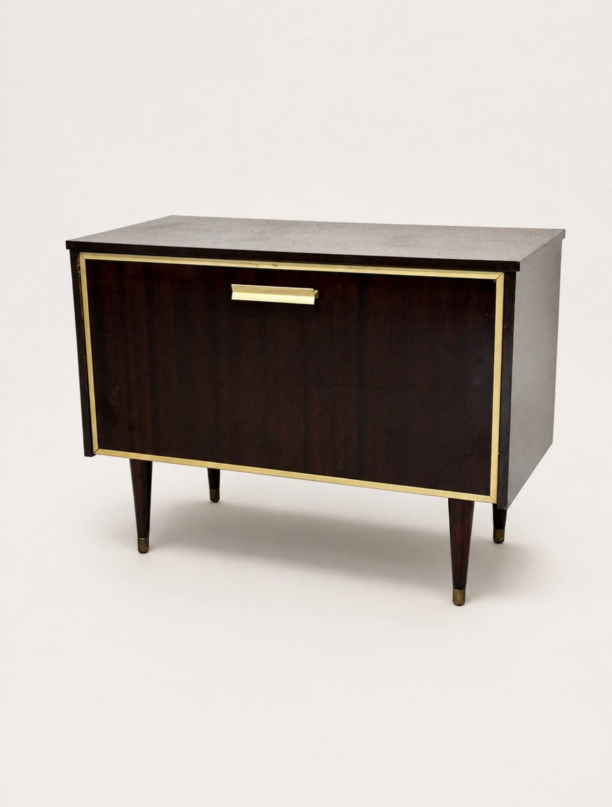 Mid-Century Wood and Brass Display Cabinet with Interior Light