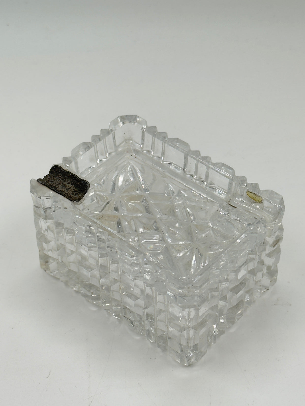 Vintage Cut Crystal Hinged Box, Diamond-Cut Pattern