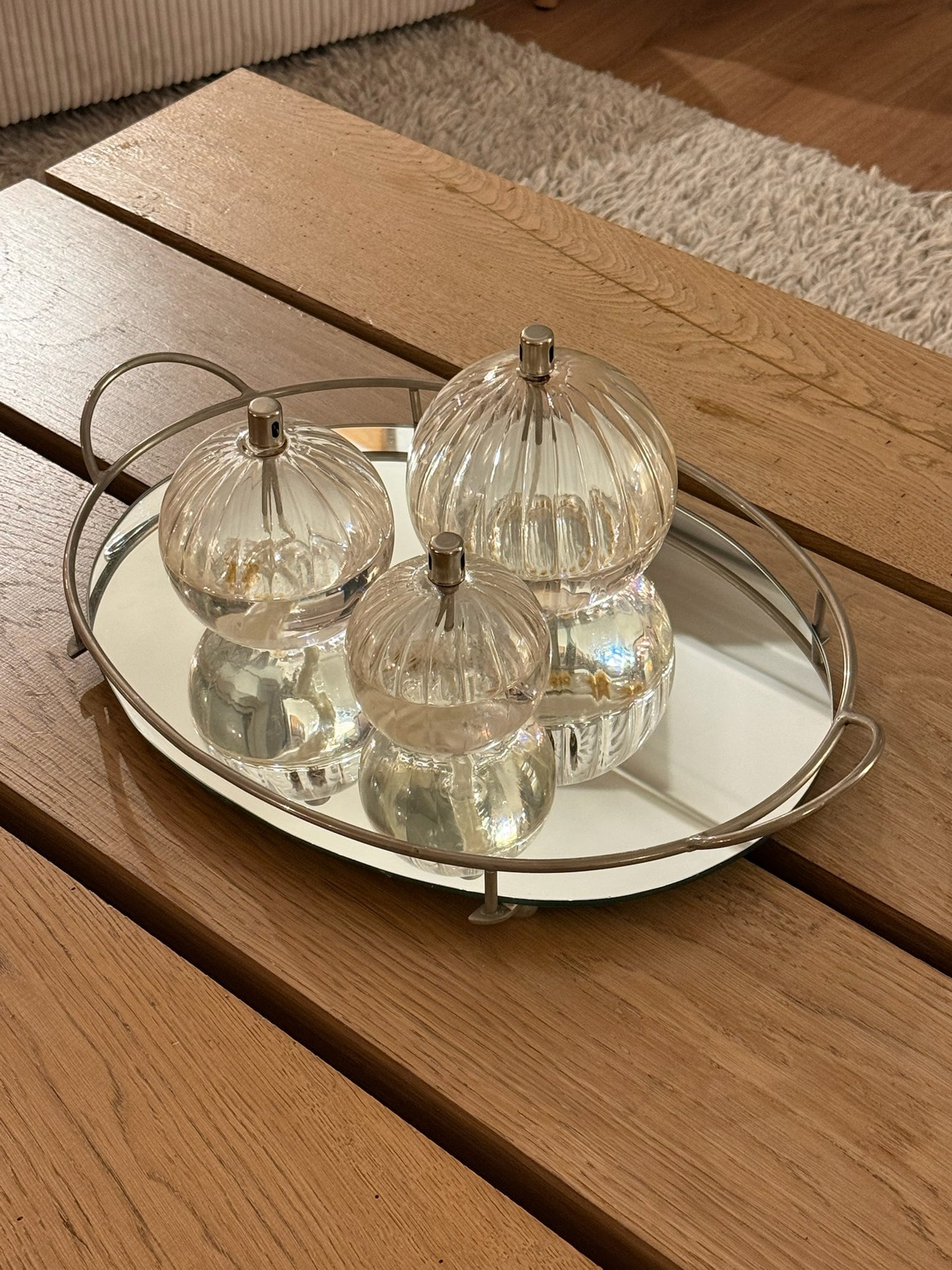 Chrome & Mirror Oval Tray Mid-Century Reflective Piece