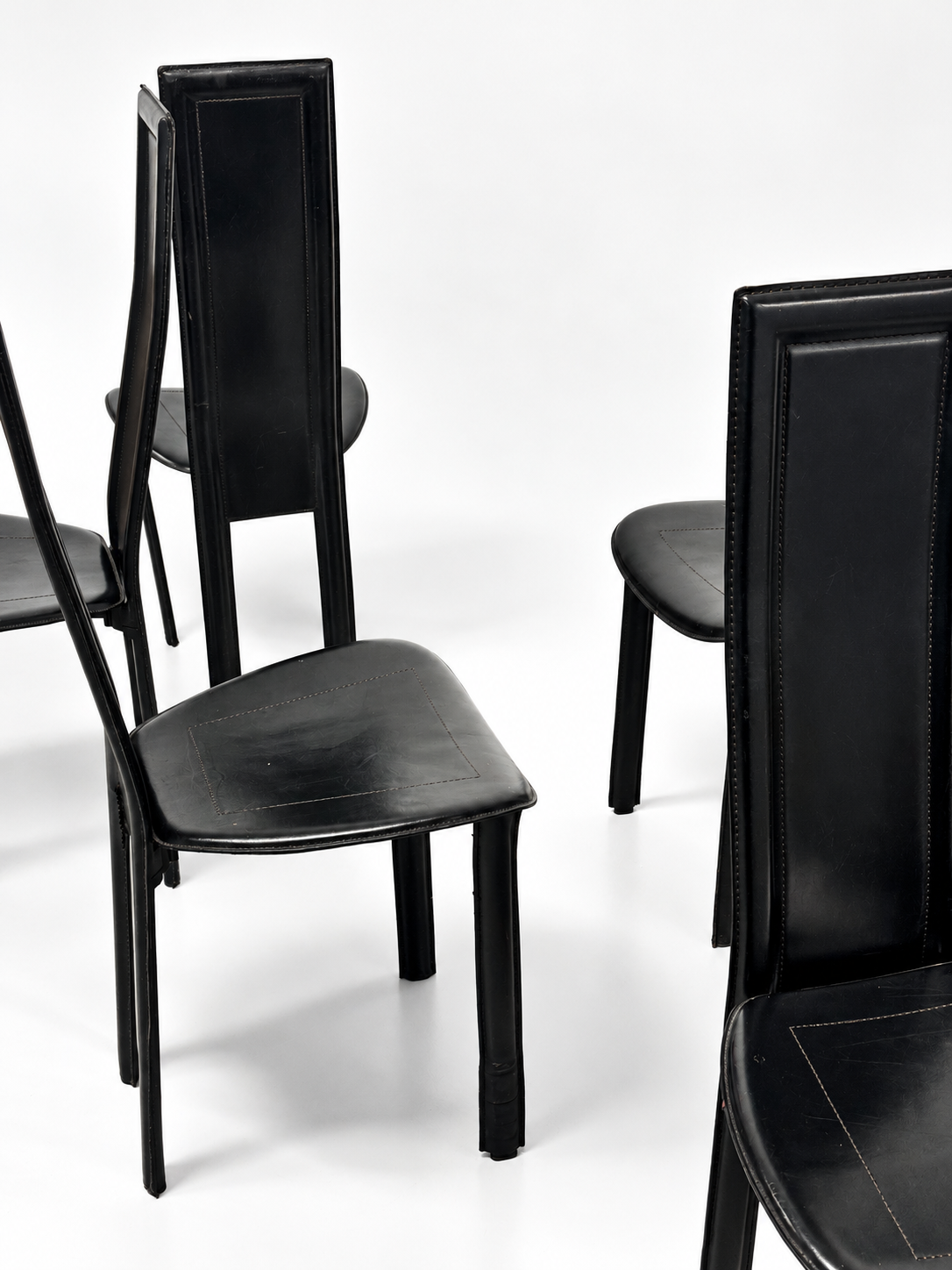 Italian Black Leather High-Back Dining Chairs, Set of 6