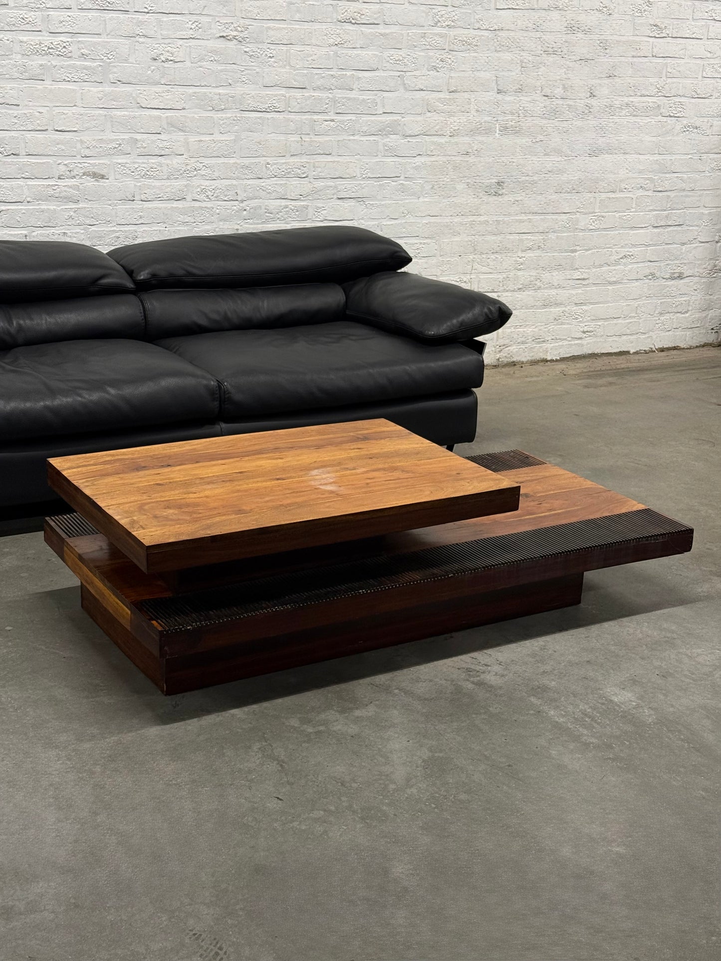 Brutalist Solid Wood Coffee Table Sculptural Architectural Design