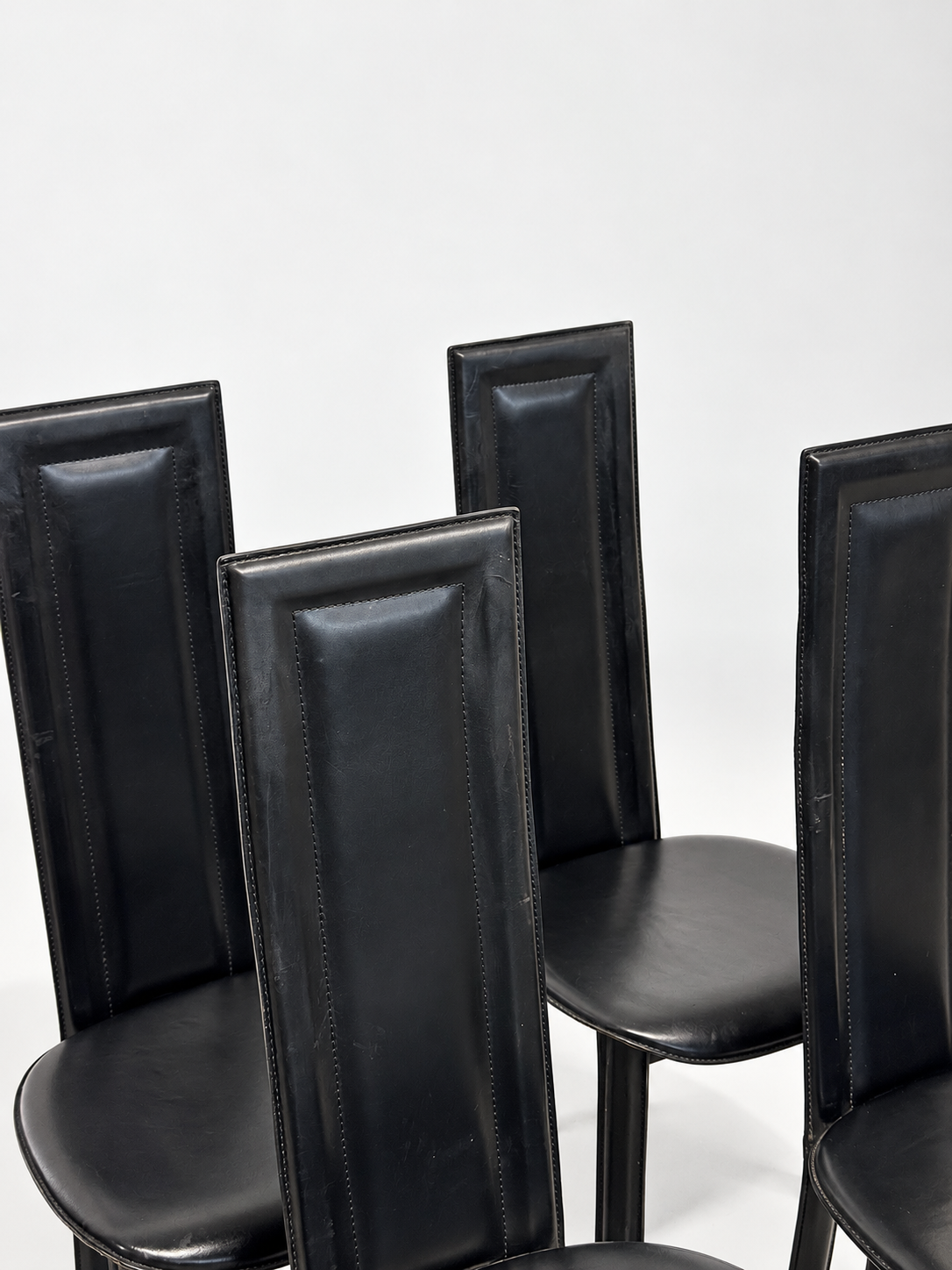 Italian Black Leather High-Back Dining Chairs, Set of 4