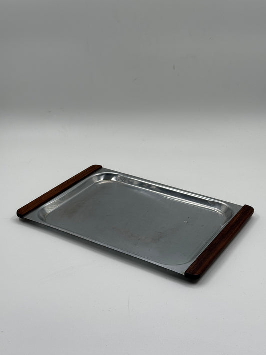 Aluminum Serving Tray with Teak Handles Mid-Century Modern