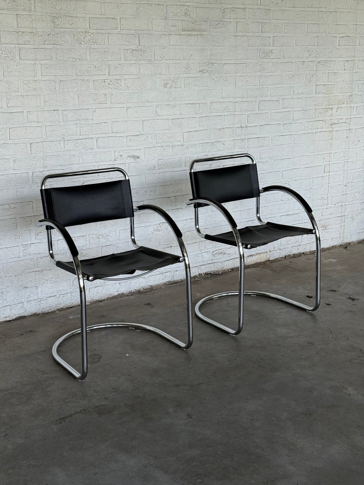 Vintage Cantilever Chairs in Black Saddle Leather & Chrome