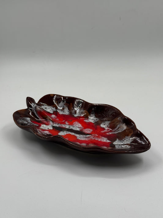 Red and Brown Glazed Ceramic Dish Organic Form