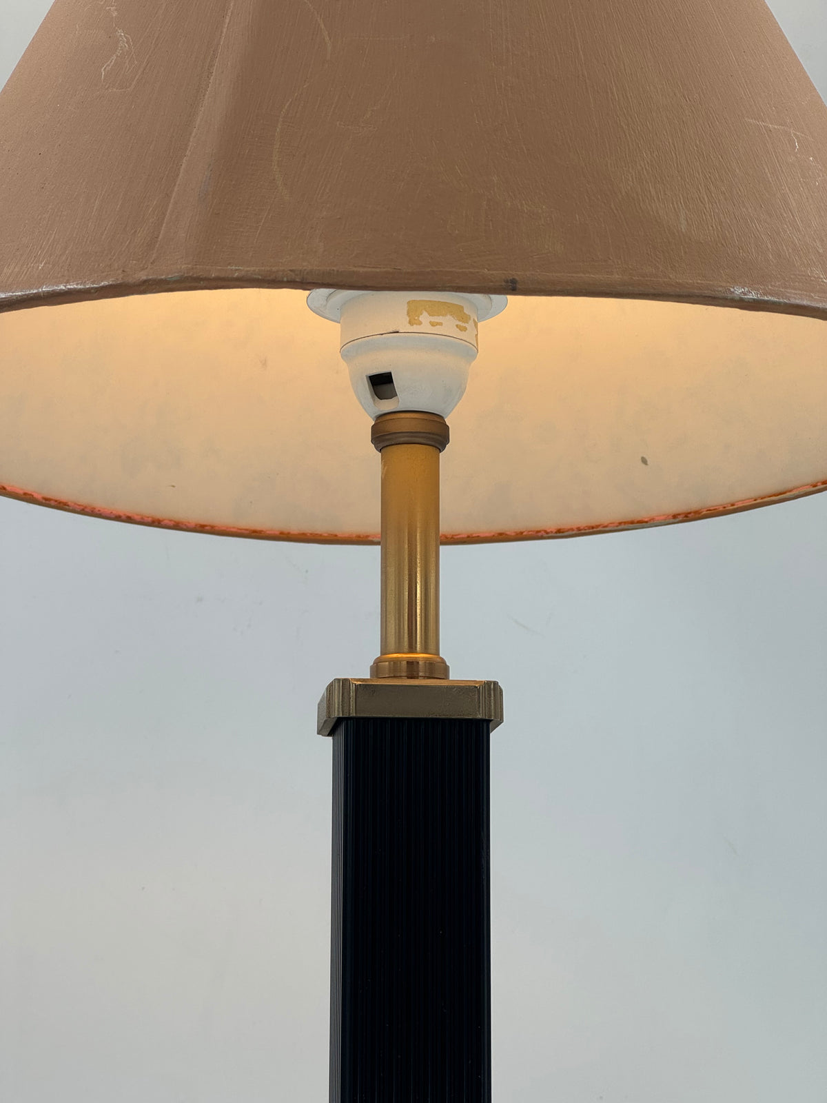 Vintage Black Lacquer & Gold-Tone Fluted Column Table Lamp