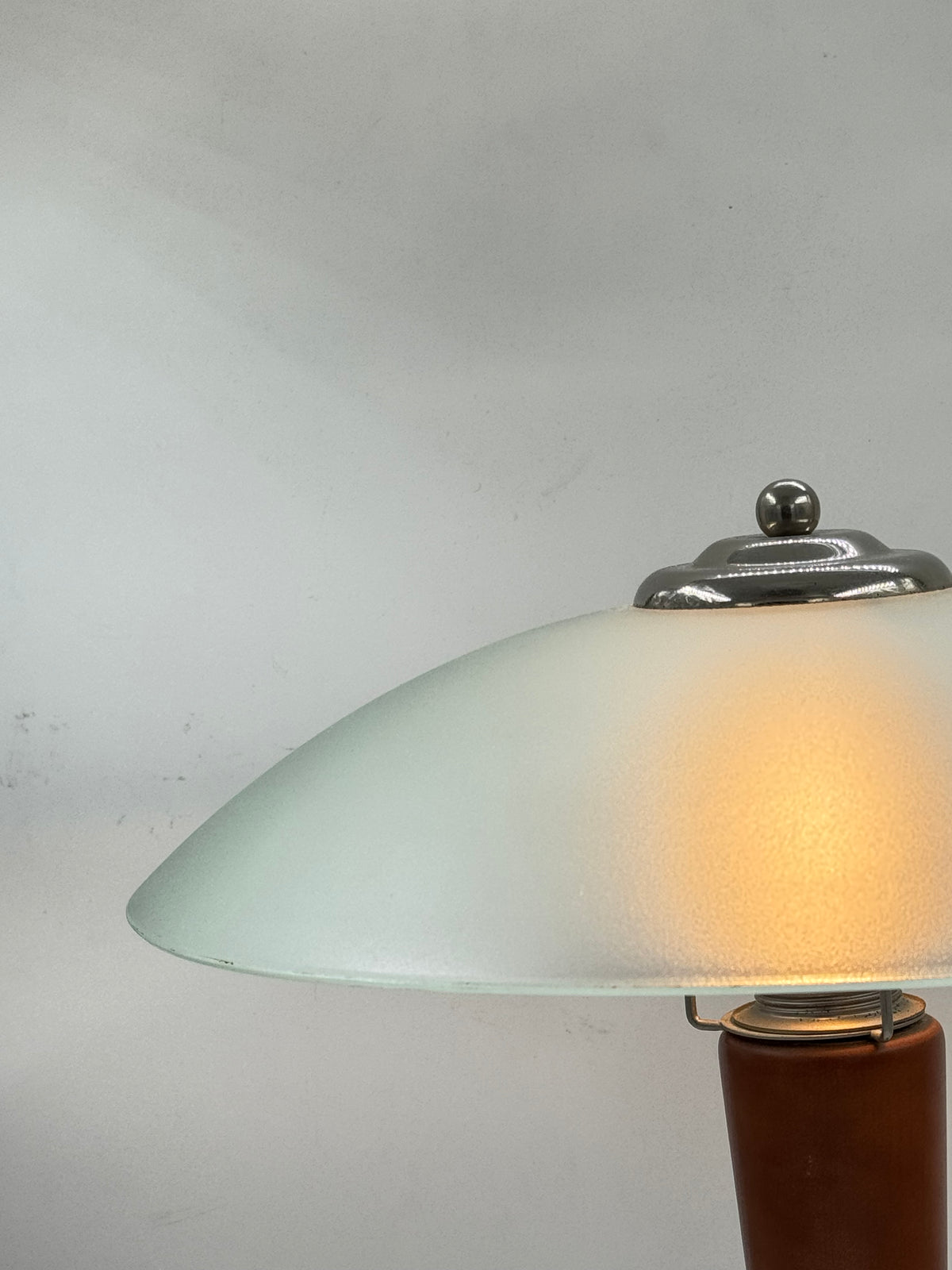 Vintage Mushroom Table Lamp, Cherry Wood & Frosted Glass