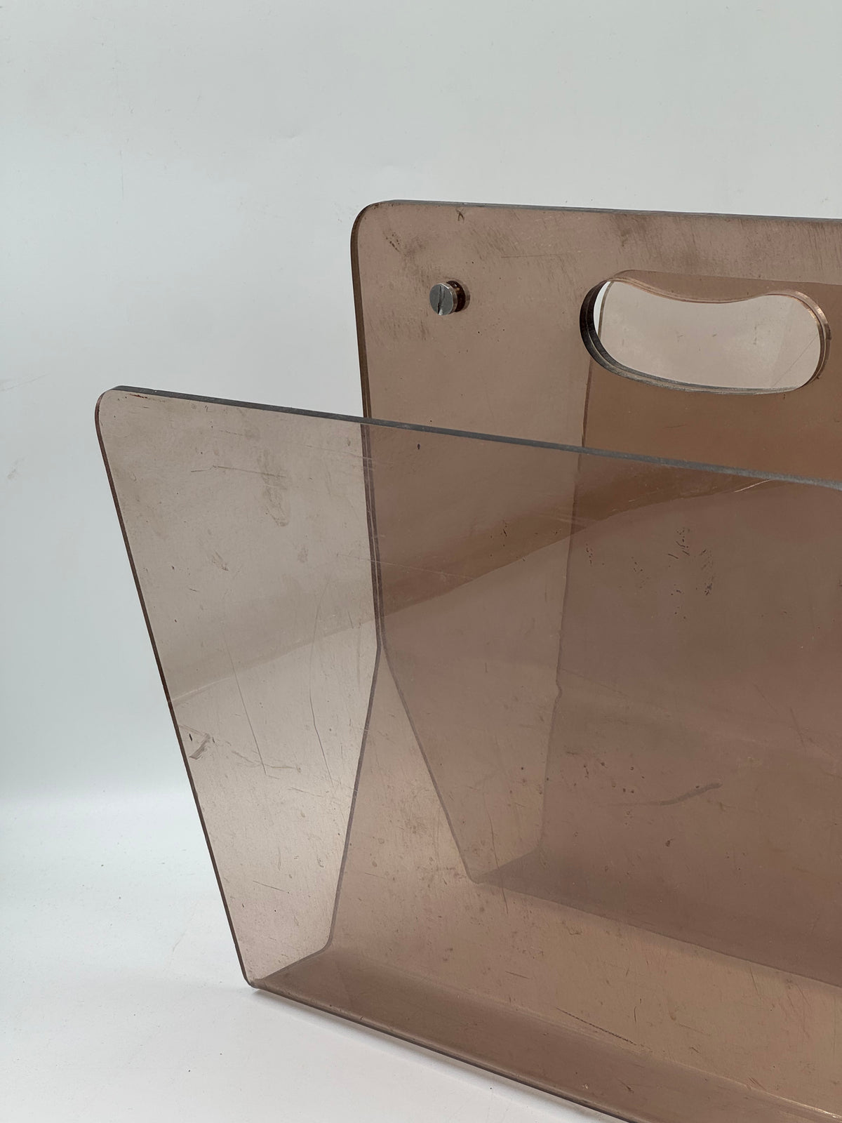 Vintage Smoked Lucite Magazine Rack