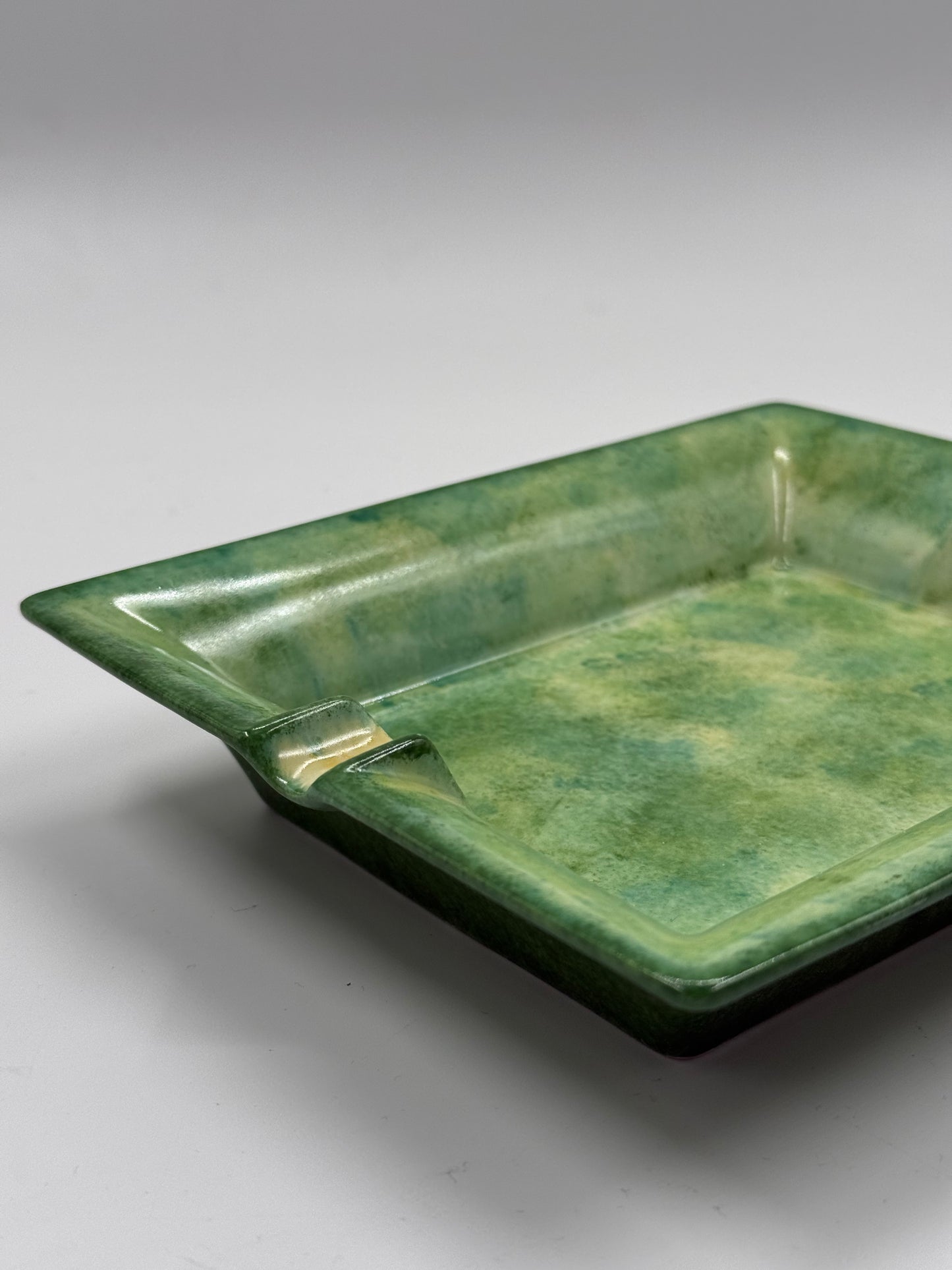 Green Ceramic Ashtray Mid-Century Modern Glaze
