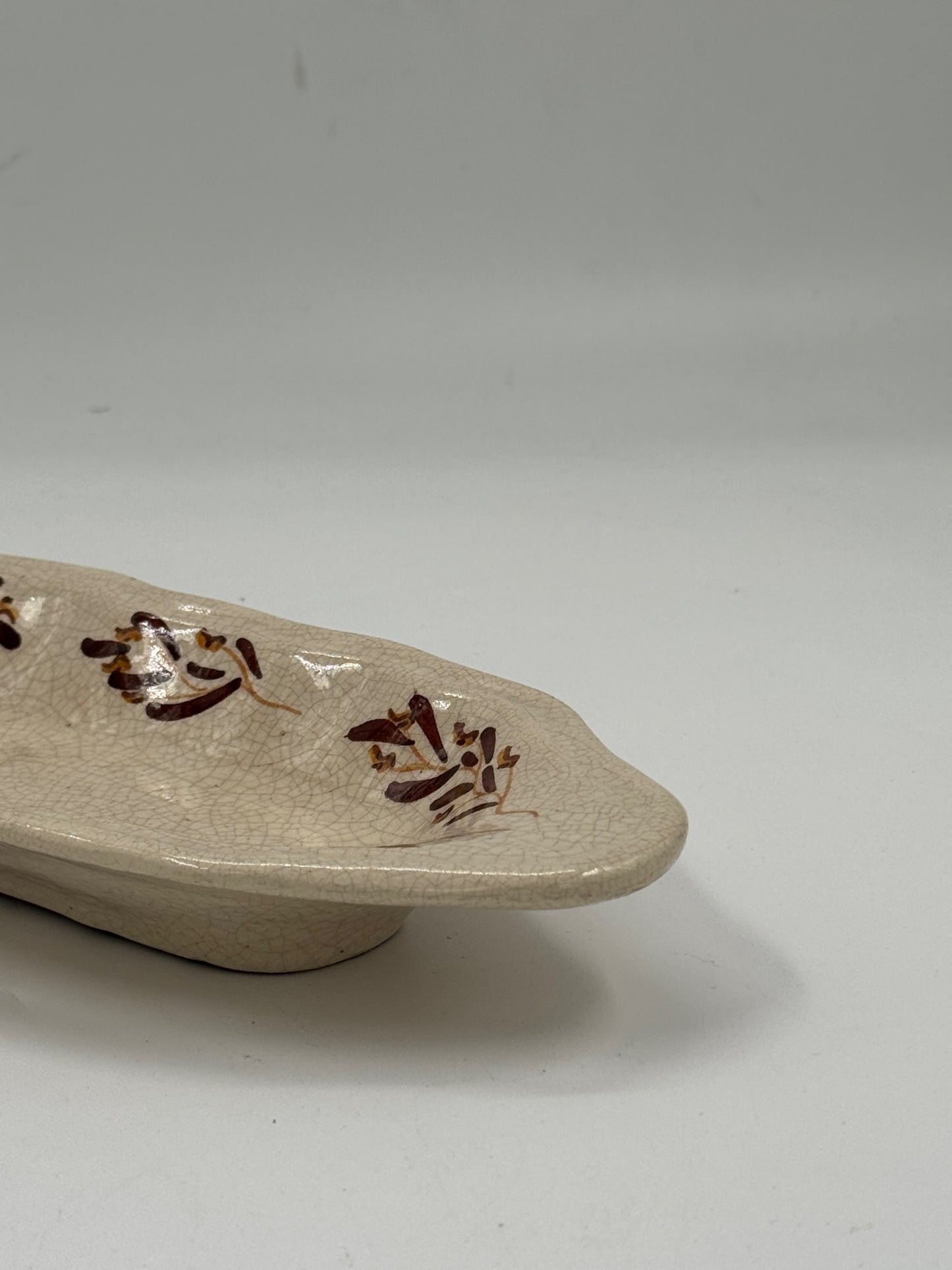 Vintage Hand-Painted Crackle Glaze Ceramic Oval Catchall Dish
