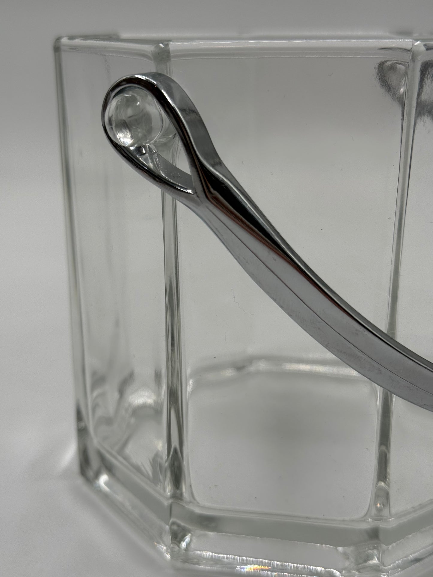 Octagonal Glass Ice Bucket Chrome Handle