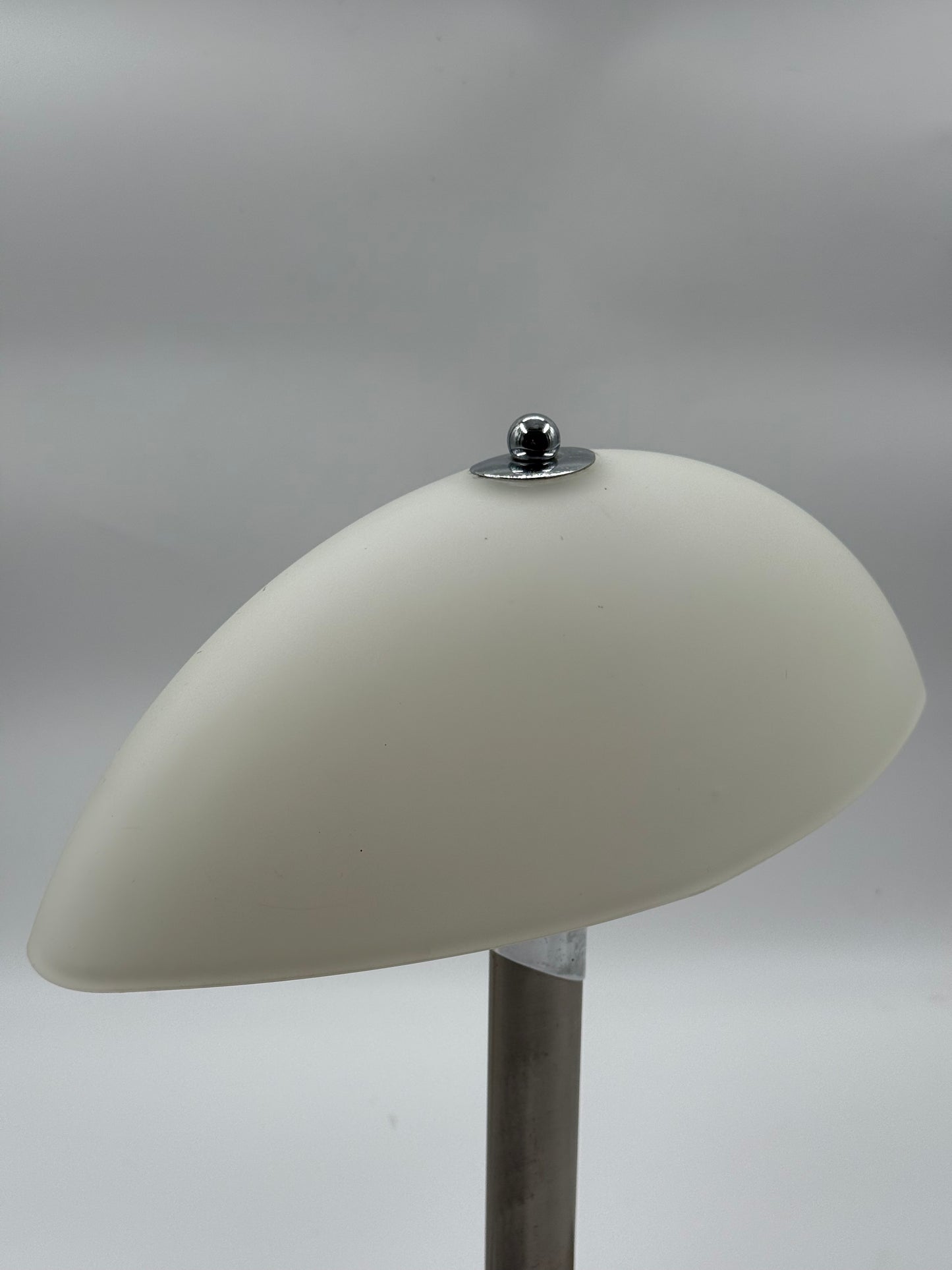 Mid-Century Opaline & Steel Dome Lamp