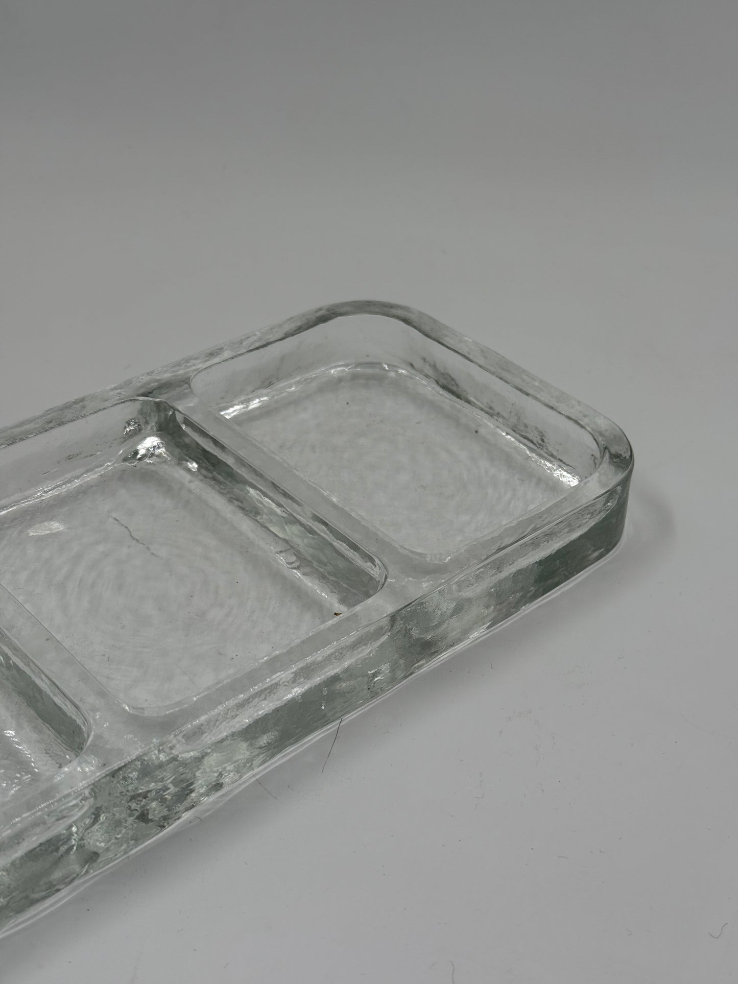 Vintage glass serving tray with three compartments