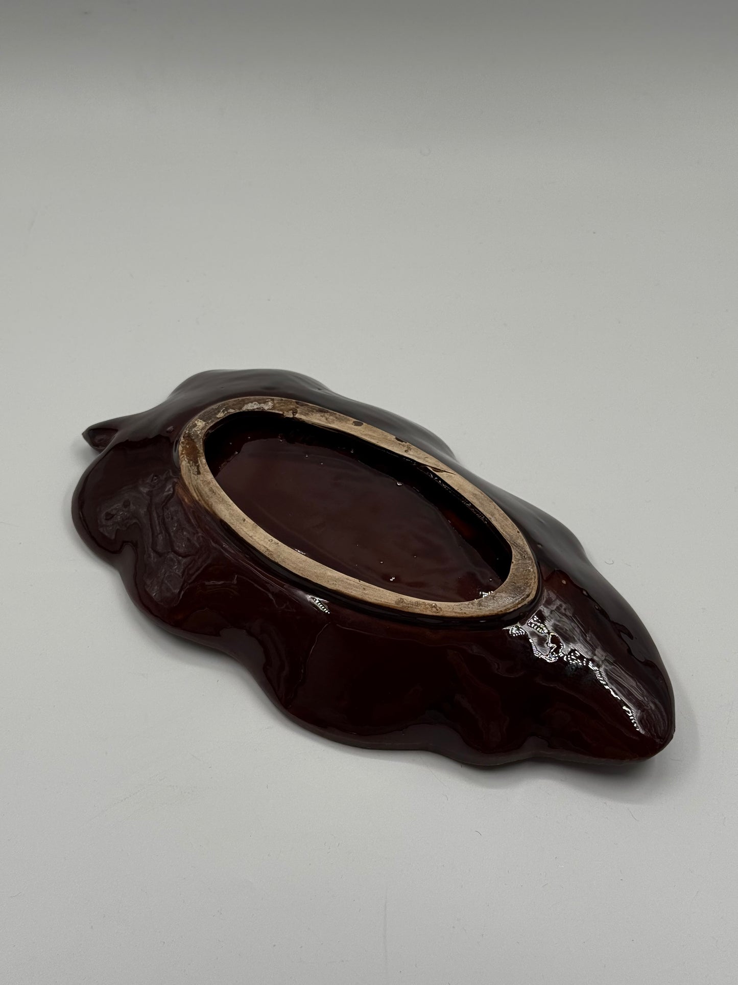 Red and Brown Glazed Ceramic Dish Organic Form