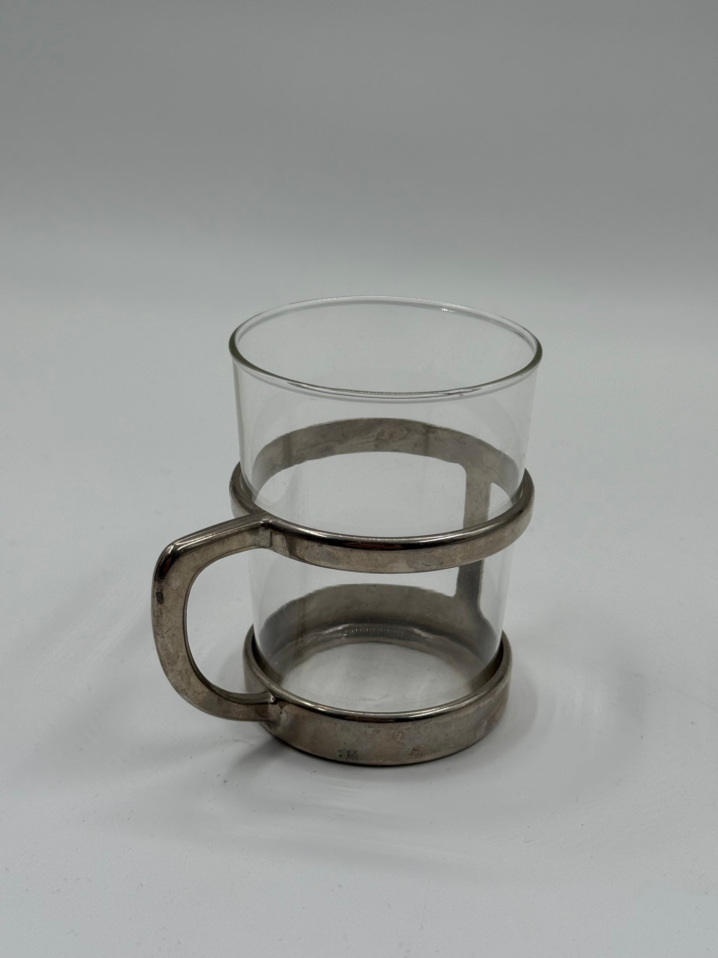 Modernist Tea Glasses with Sculptural Steel Holders, Set of Five (1970s)